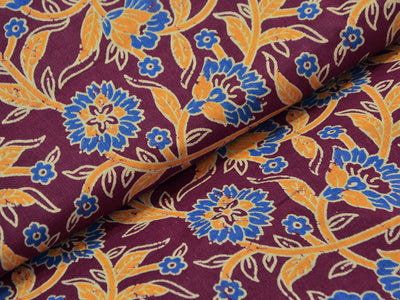 Dark Purple kalamkari Pure Cotton Fabric