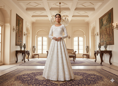 सफेद धातुई सेक्विन कढ़ाई मलाई साटन कपड़ा