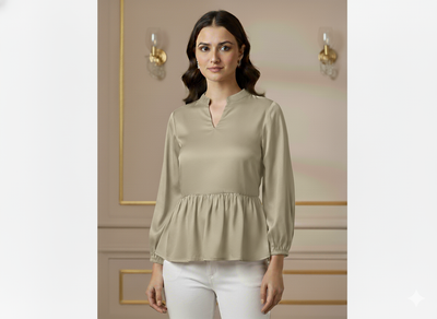 Pastel Light Olive Plain Malai Satin Fabric