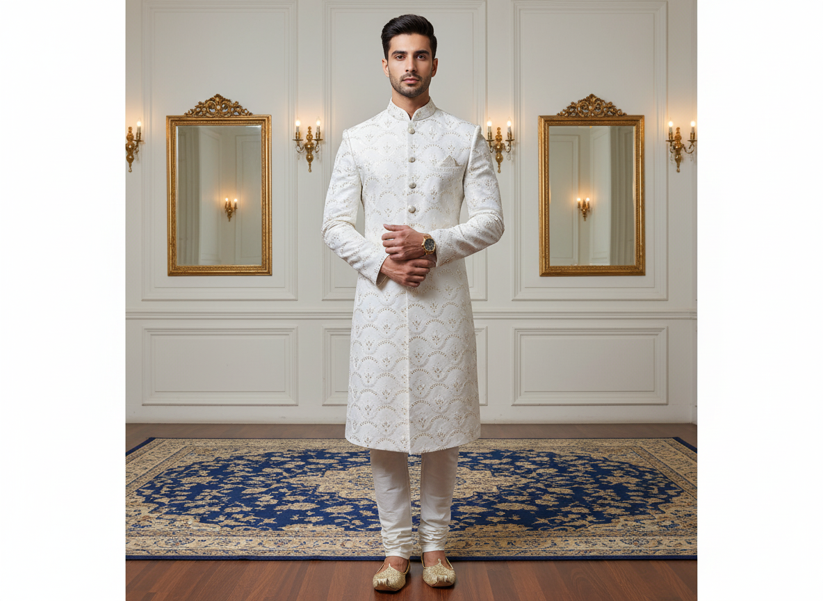 सफेद धातुई सेक्विन कढ़ाई मलाई साटन कपड़ा