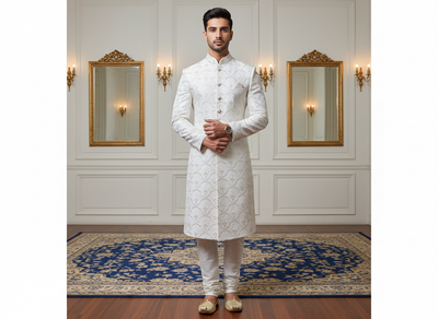 सफेद धातुई सेक्विन कढ़ाई मलाई साटन कपड़ा