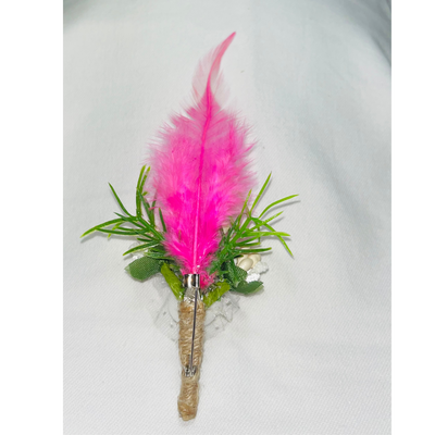 White And Pink Faux Feather Flower Brooch