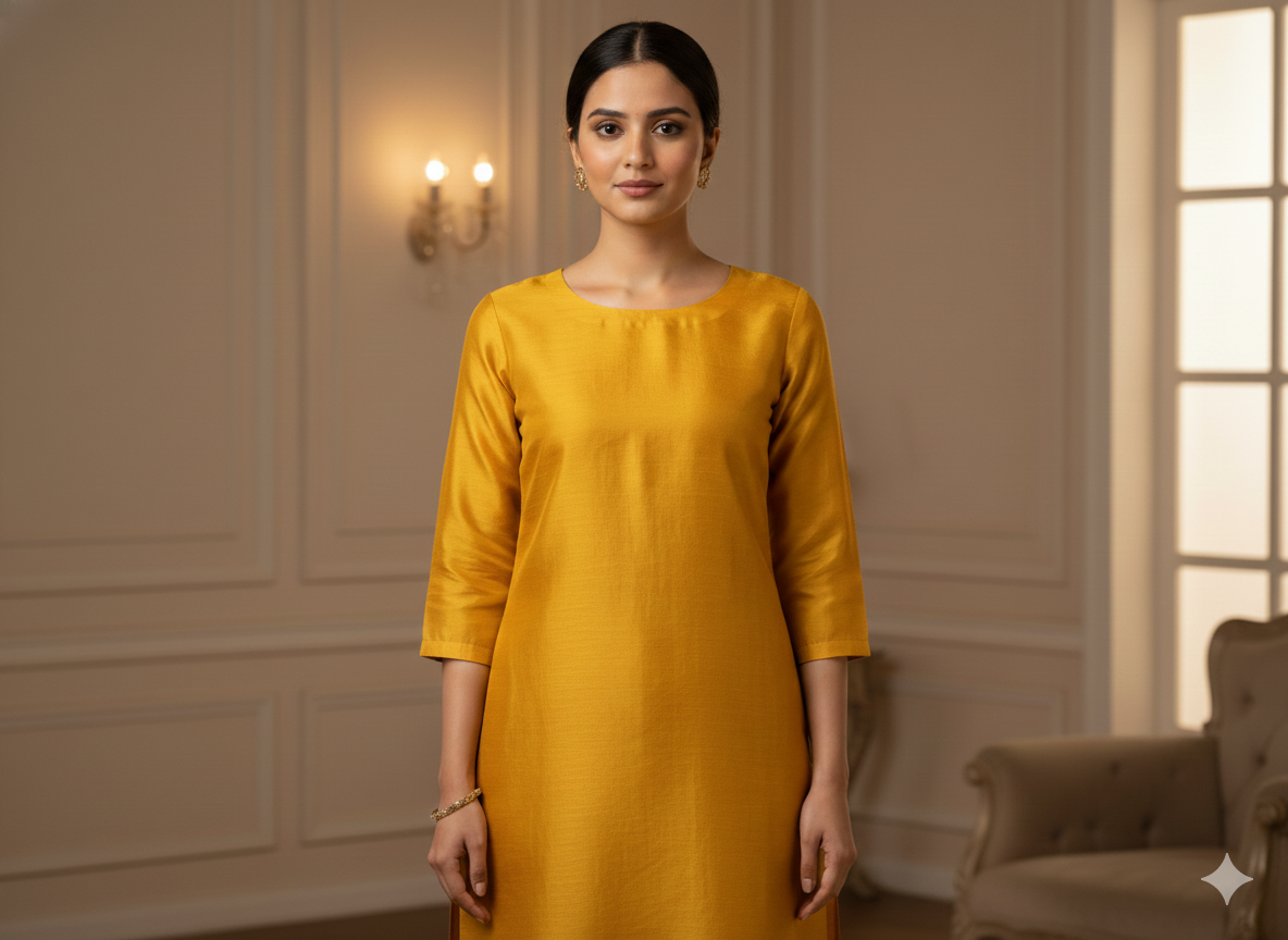 Orangish Yellow Plain Bangalore Raw Silk Fabric  (Wholesale)