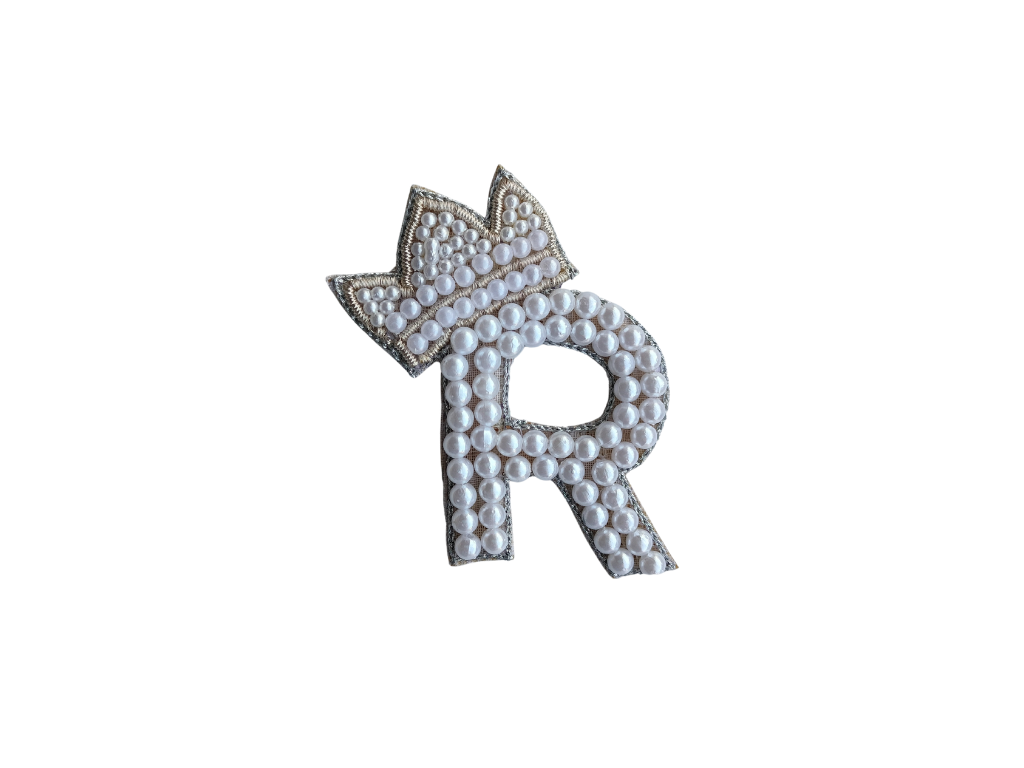 White Embellished "R" Word Pearl Patch