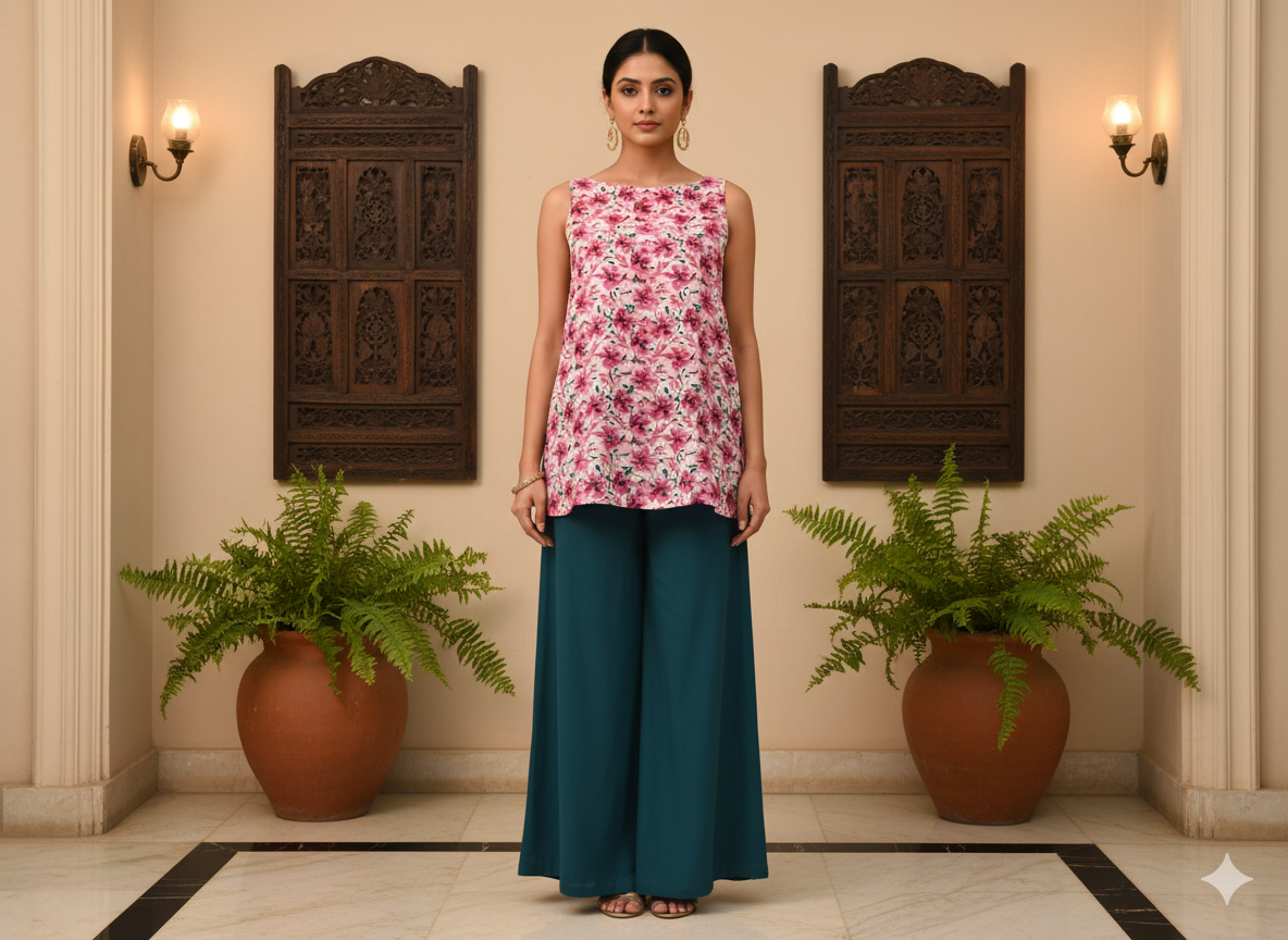 Baby Pink Floral Digitally Printed Butter Crepe Fabric