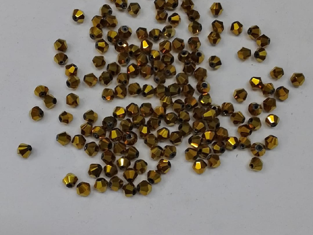 Deep Golden New Cut Crystal Glass Beads- 4 mm