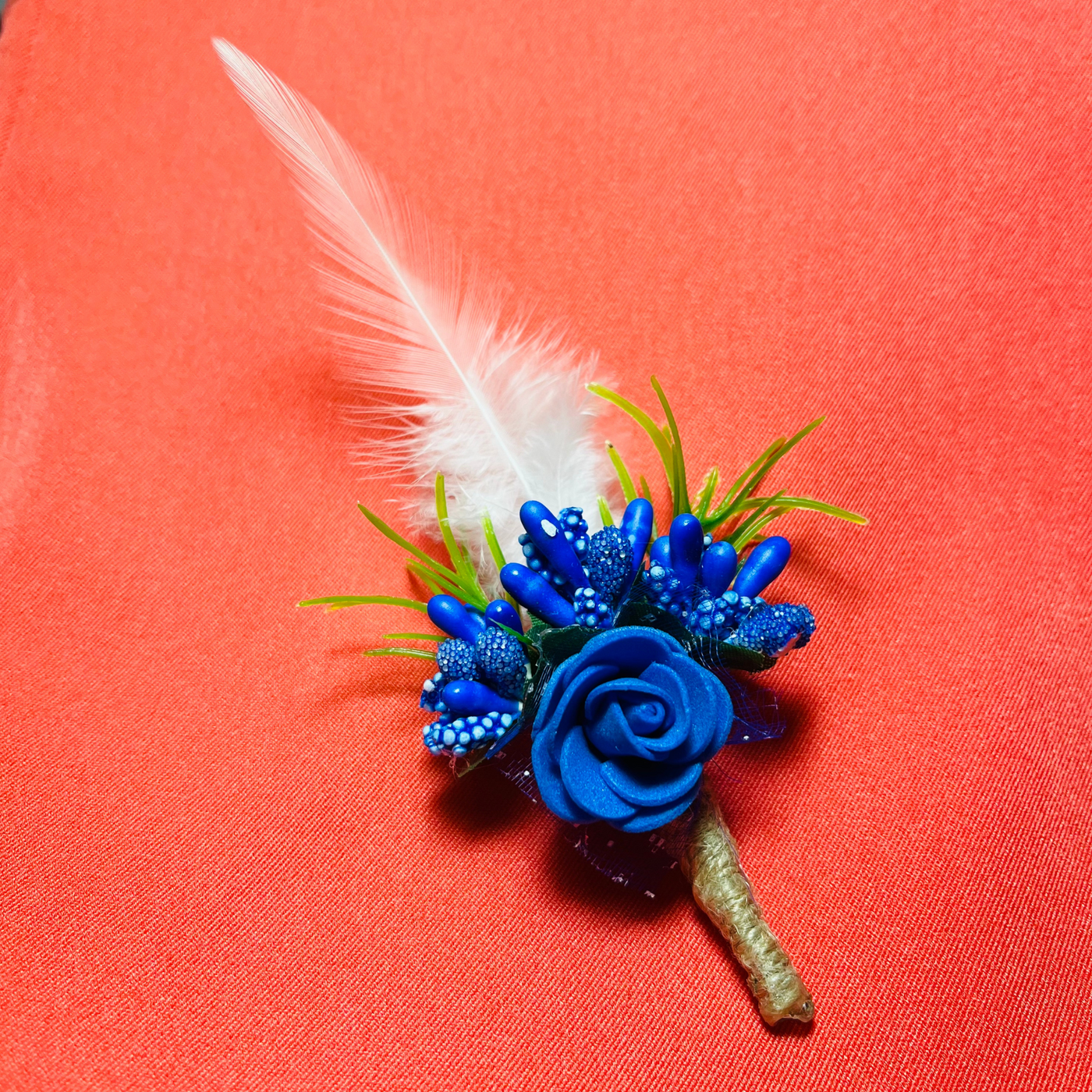 Blue & White Faux Feather Flower Brooch ( Wholesale )