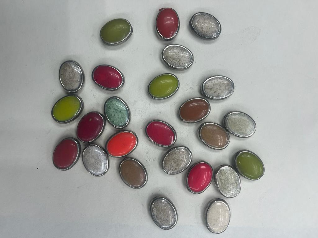 Multicolour Oval Designer Plastic Beads with Enamel and Silver Side Frame