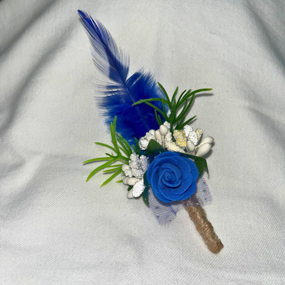 Blue Faux Feather Flower Brooch ( Wholesale )