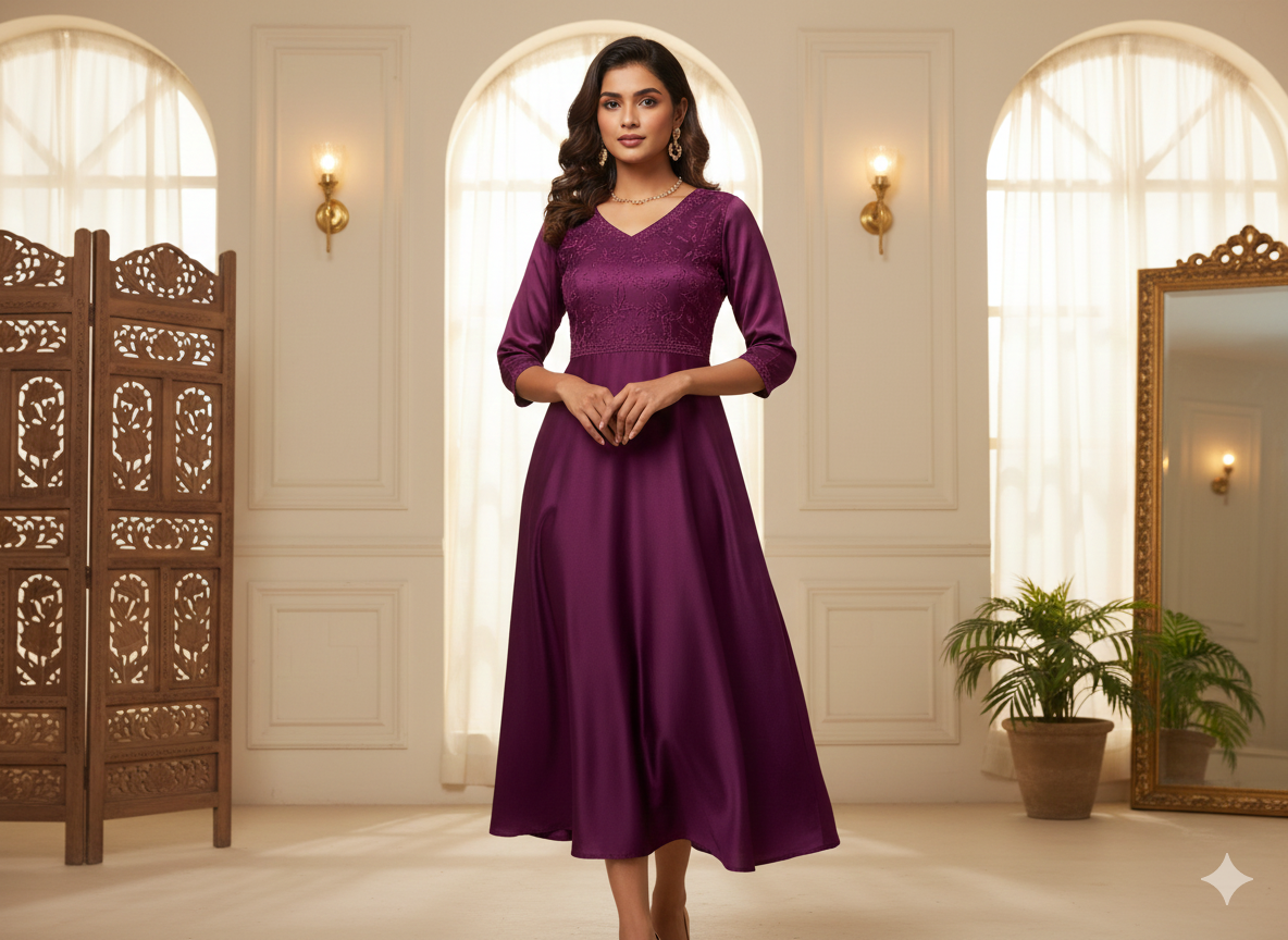 Dark Purple Plain Malai Satin Fabric