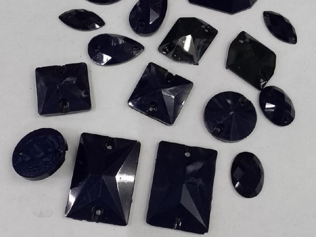 Navy Blue Faceted Mix Shape 2 Hole Plastic Stone