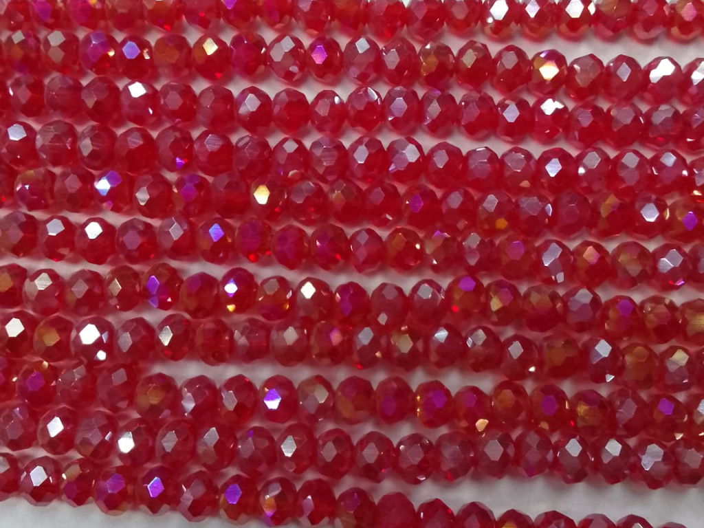 Deep Red Lustre Tyre Crystal Glass Beads- 6 mm