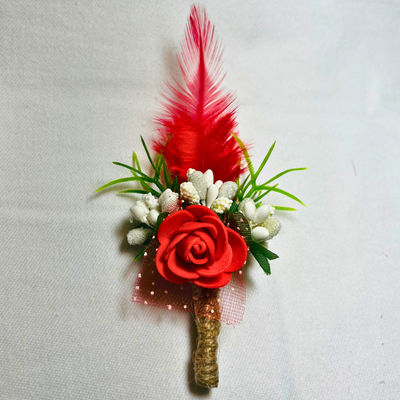 Red Faux Feather Flower Brooch ( Wholesale )