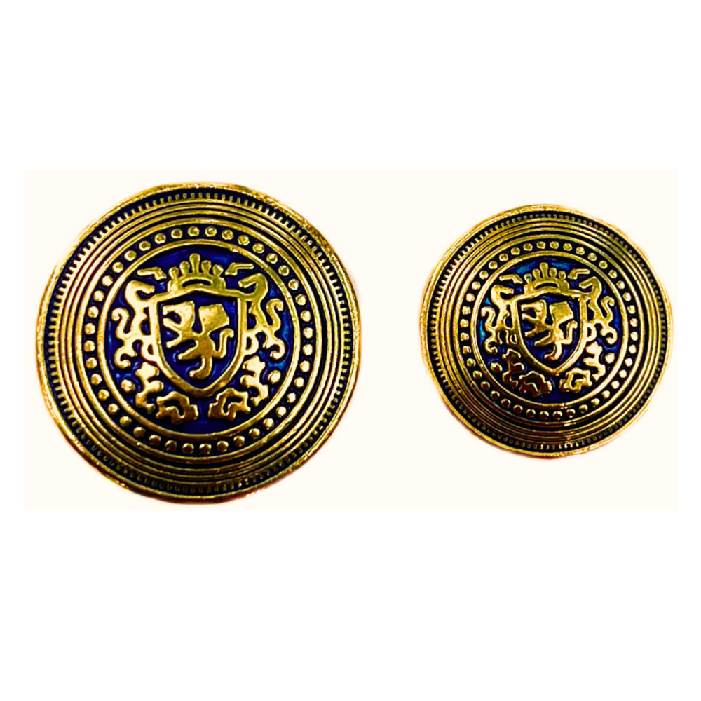 Golden & Blue King’s Favourite Royal Crest Lion Shield Eye-Catchy Design Round Shank Metal Button Blue and Golden Colour for Coat, Suit, Blazer, Sherwani, Nehru Jacket and for all Types of Clothes
