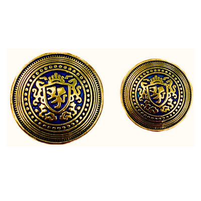 Golden & Blue King’s Favourite Royal Crest Lion Shield Eye-Catchy Design Round Shank Metal Button Blue and Golden Colour for Coat, Suit, Blazer, Sherwani, Nehru Jacket and for all Types of Clothes