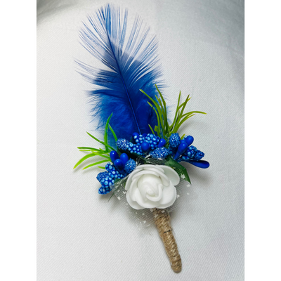 Blue & White Faux Feather Flower Brooch ( Wholesale )