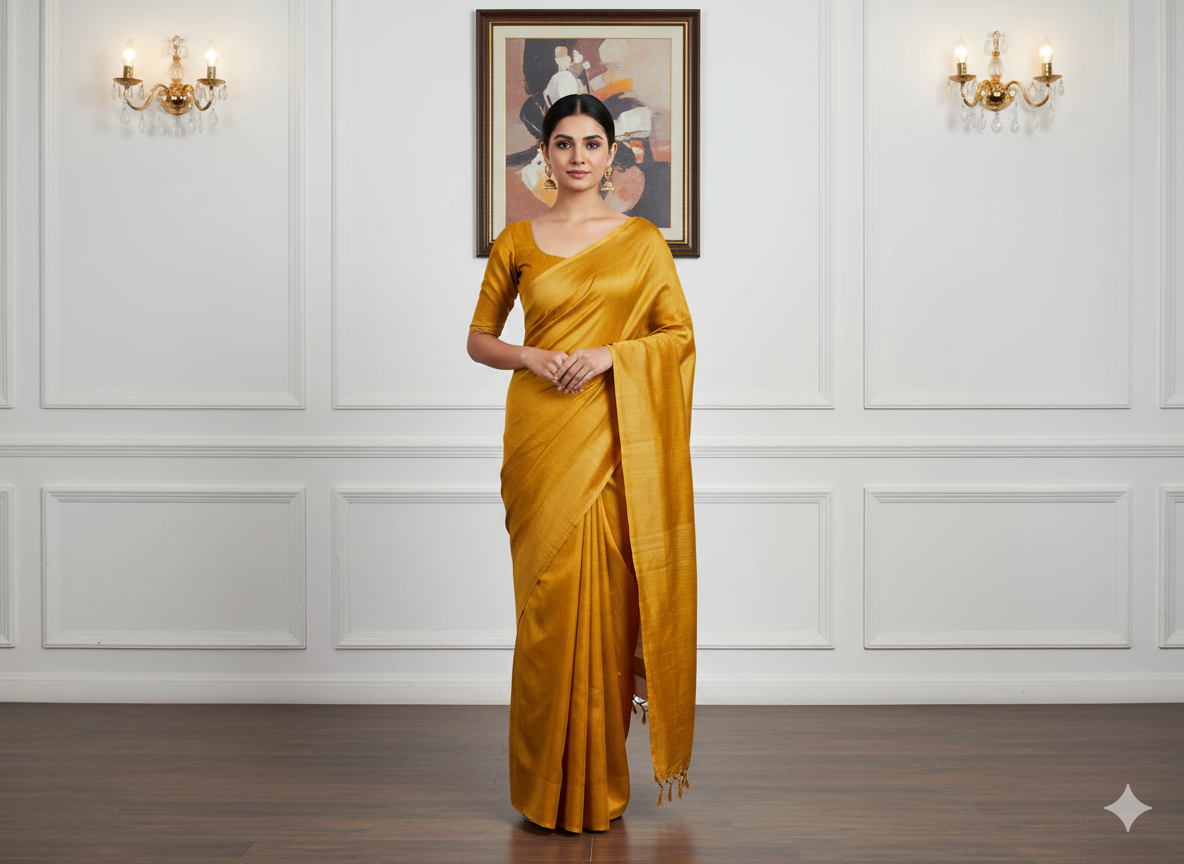 Orangish Yellow Plain Bangalore Raw Silk Fabric  (Wholesale)