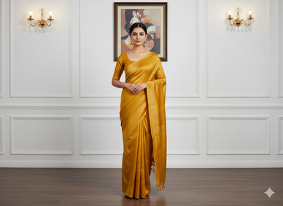 Orangish Yellow Plain Bangalore Raw Silk Fabric  (Wholesale)