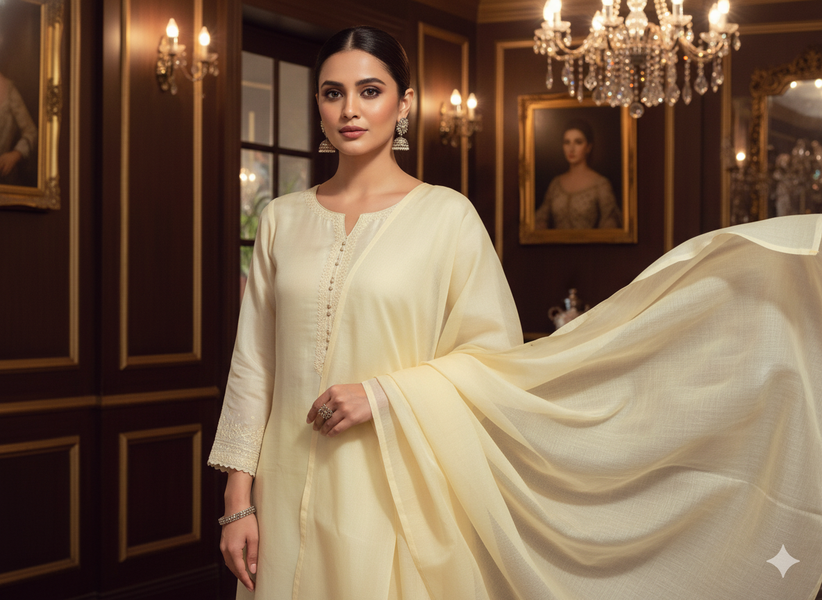 Cream Plain 100% Pure Mul Mul Cotton