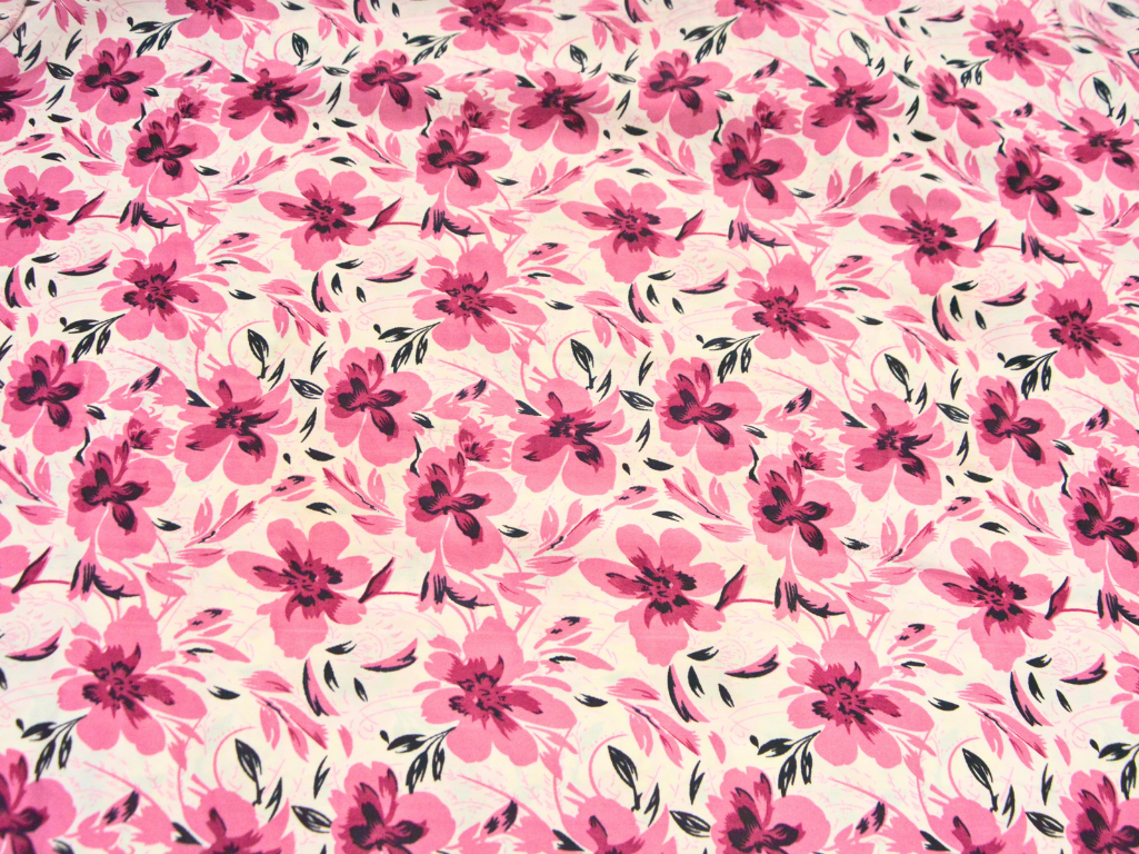 Baby Pink Floral Digitally Printed Butter Crepe Fabric