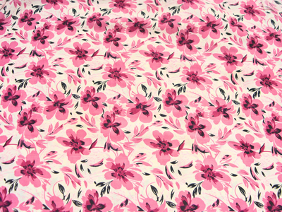 Baby Pink Floral Digitally Printed Butter Crepe Fabric