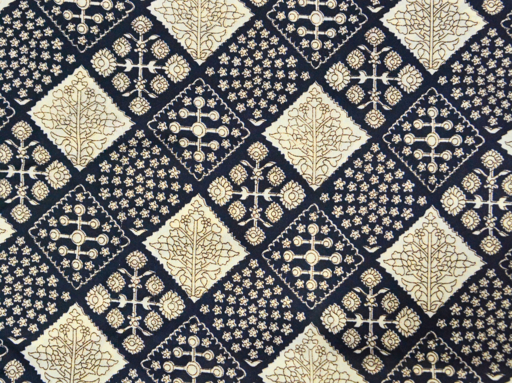 Dark Navy Blue Diamond Digitally Printed Butter Crepe Fabric