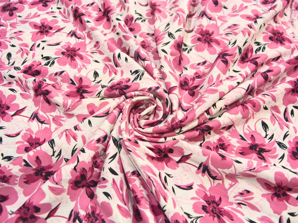 Baby Pink Floral Digitally Printed Butter Crepe Fabric