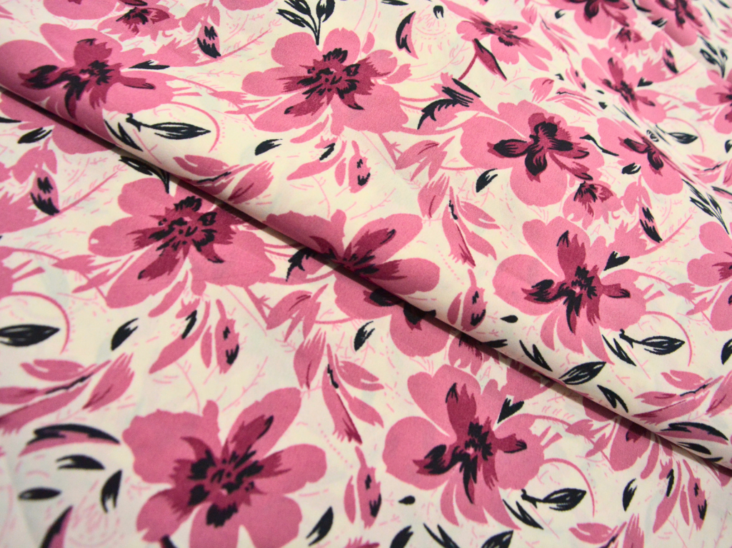 Baby Pink Floral Digitally Printed Butter Crepe Fabric