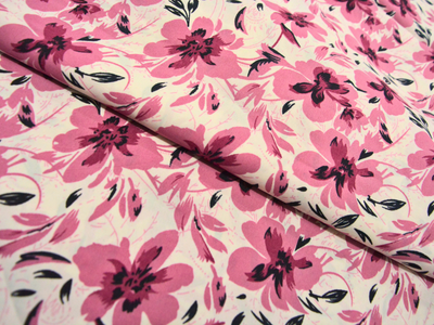 Baby Pink Floral Digitally Printed Butter Crepe Fabric