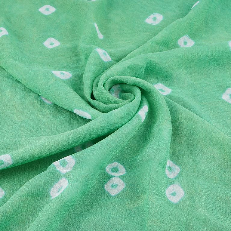 Green Bandhini Tie and Dye Pure Viscose Georgette Fabric