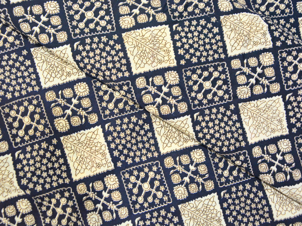 Dark Navy Blue Diamond Digitally Printed Butter Crepe Fabric