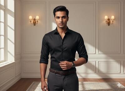 जेट ब्लैक प्लेन ग्लेज्ड कॉटन फ़ैब्रिक (थोक)