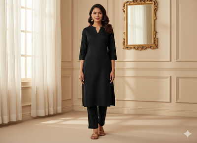 जेट ब्लैक प्लेन ग्लेज्ड कॉटन फ़ैब्रिक (थोक)