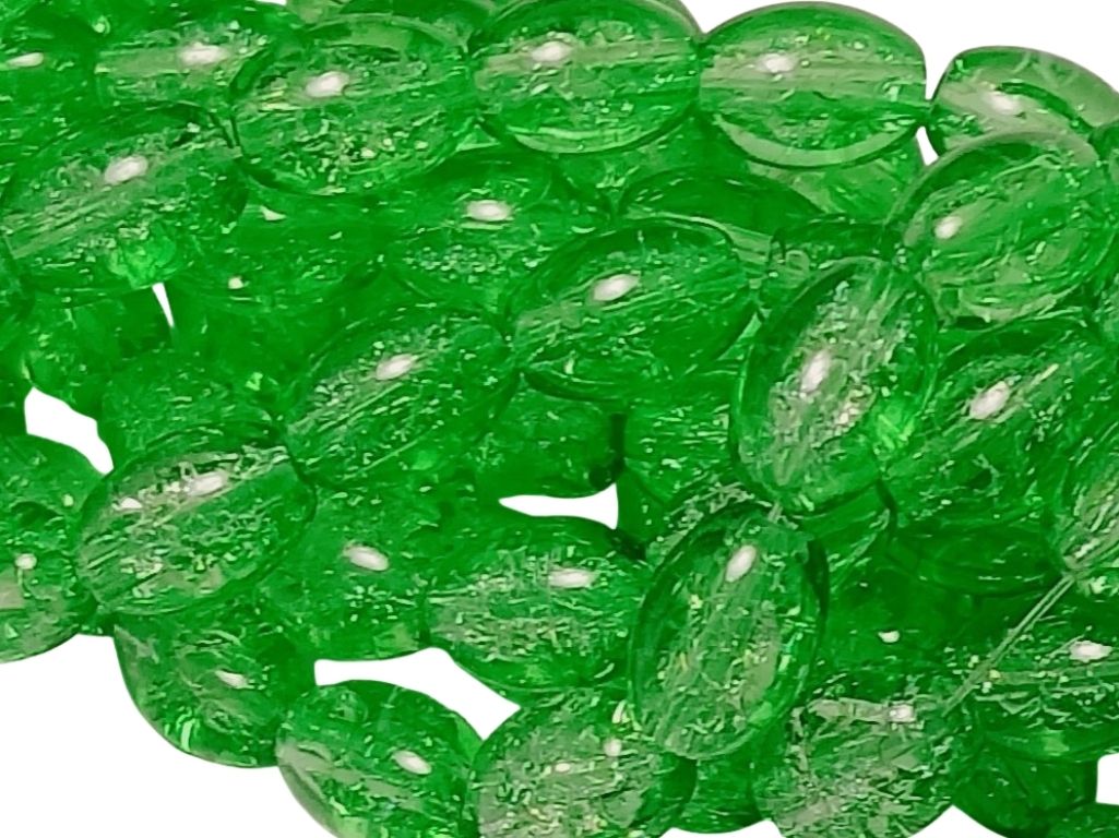 Dark Green Oval Crackle Designer Glass Beads