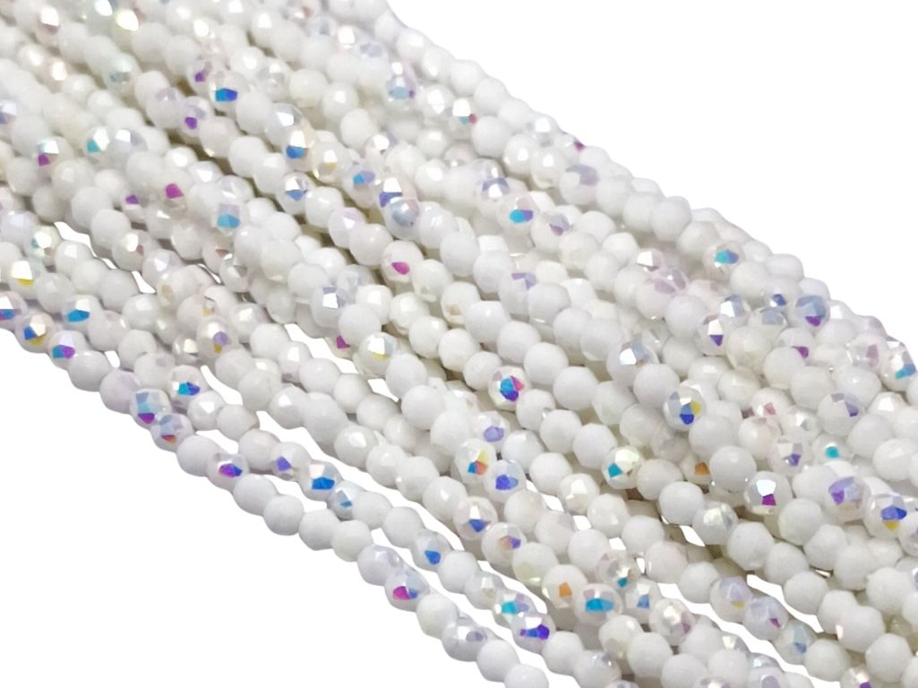 White Rainbow Opaque Hydro Tyre / Rondelle Crystal Glass Beads