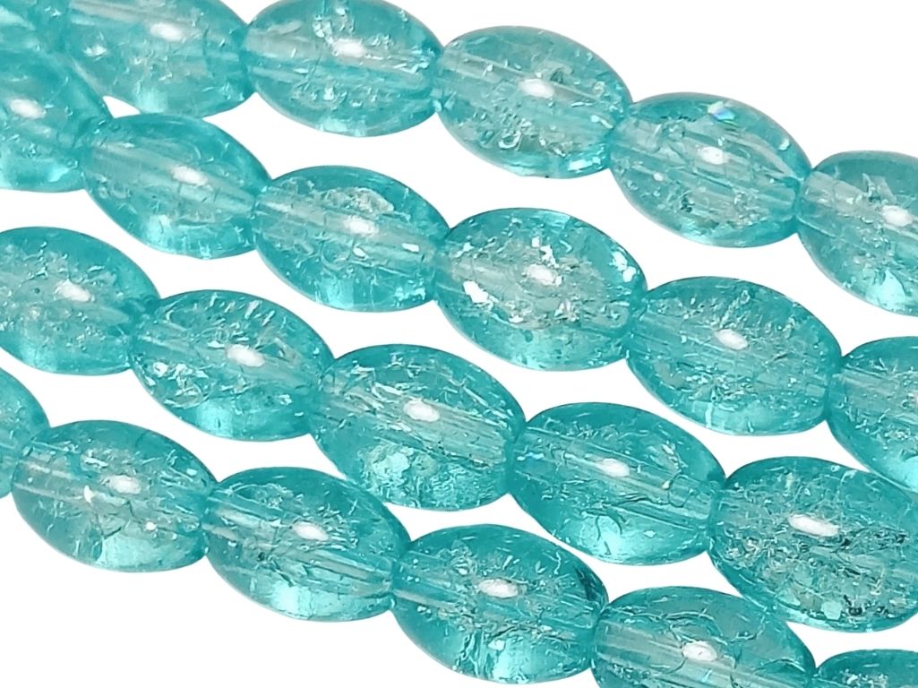 Teal Blue Oval Crackle Designer Glass Beads