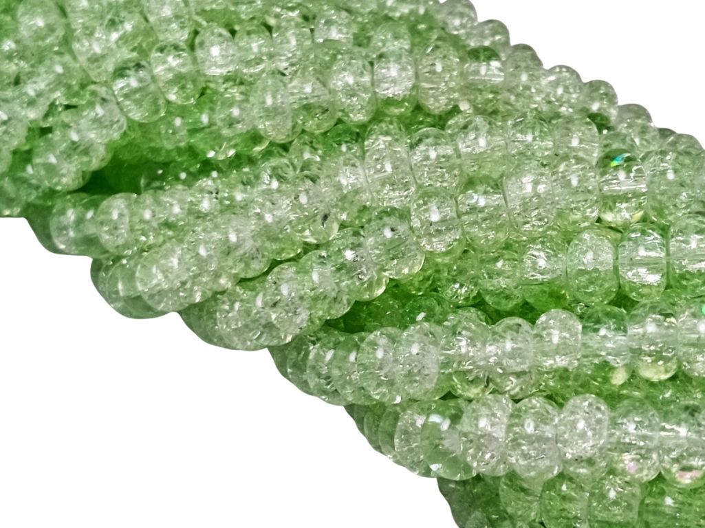 Light Green Crackle Tyre / Rondelle Crystal Glass Beads