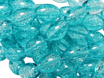 Teal Blue Oval Crackle Designer Glass Beads
