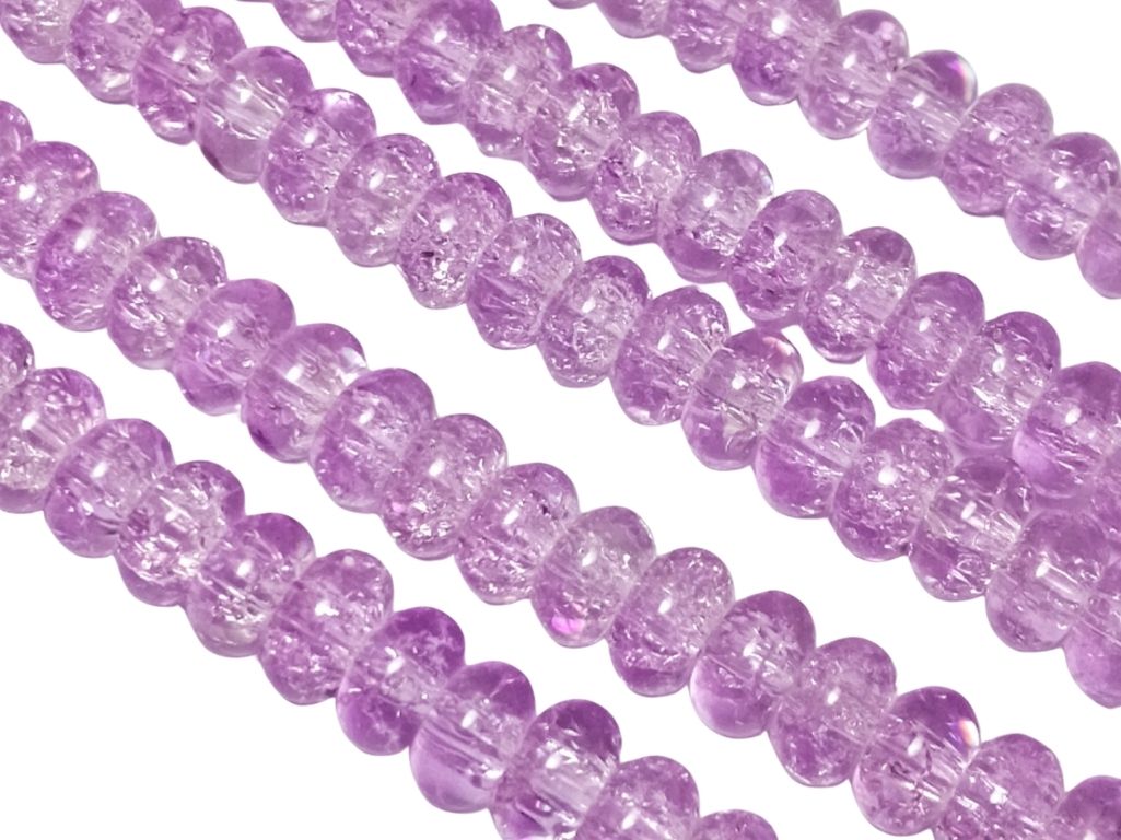 Purple Crackle Tyre / Rondelle Crystal Glass Beads