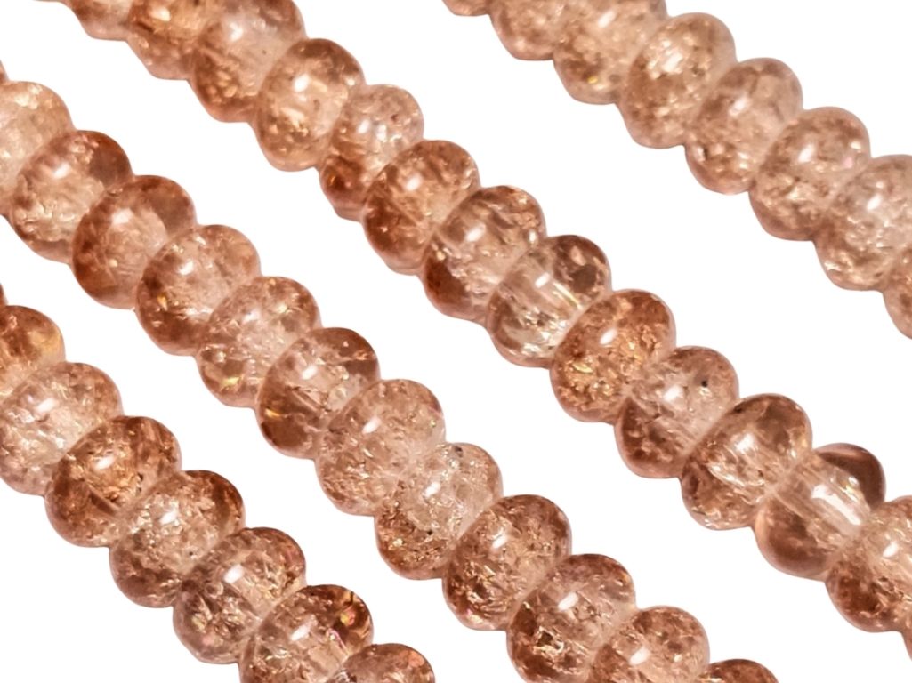 Peach Crackle Tyre / Rondelle Crystal Glass Beads