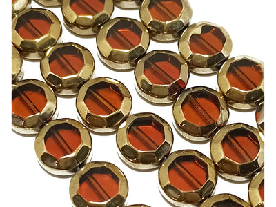 Brown & Golden Octagonal Designer Glass Beads