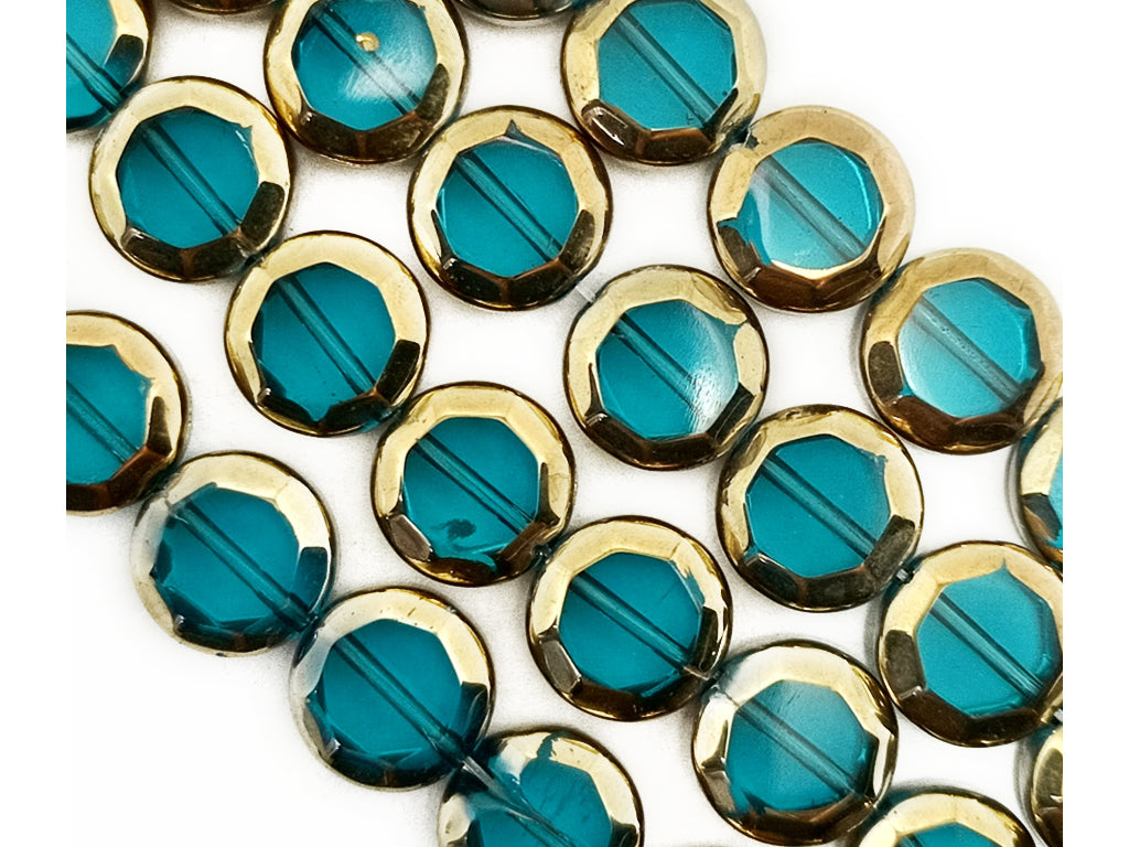 Teal & Golden Octagonal Designer Glass Beads
