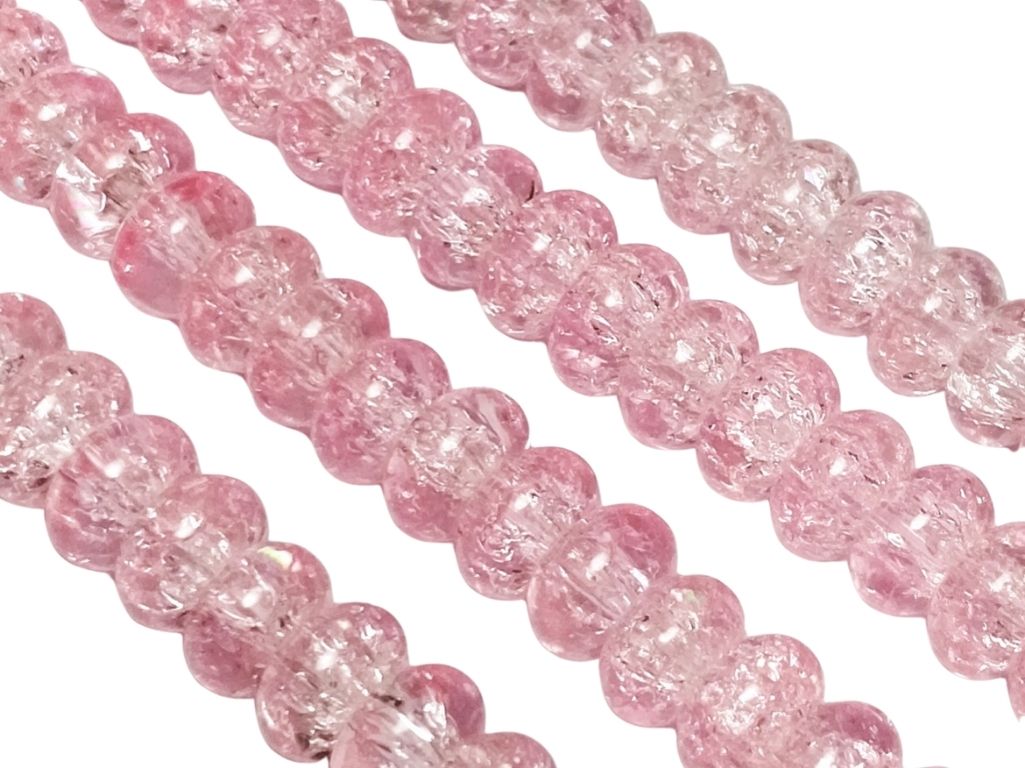 Baby Pink Crackle Tyre / Rondelle Crystal Glass Beads