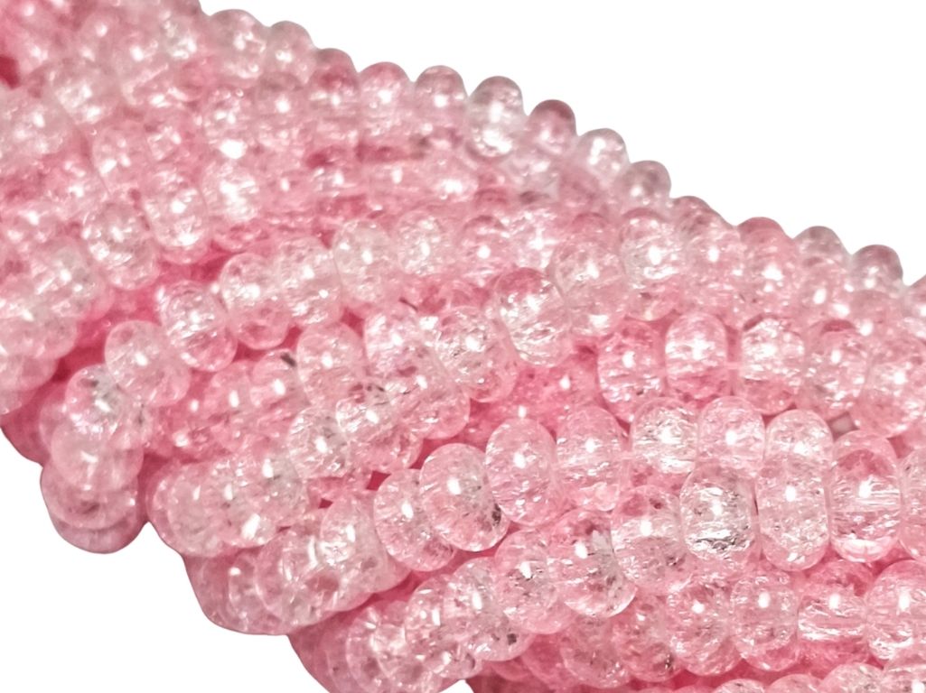 Baby Pink Crackle Tyre / Rondelle Crystal Glass Beads