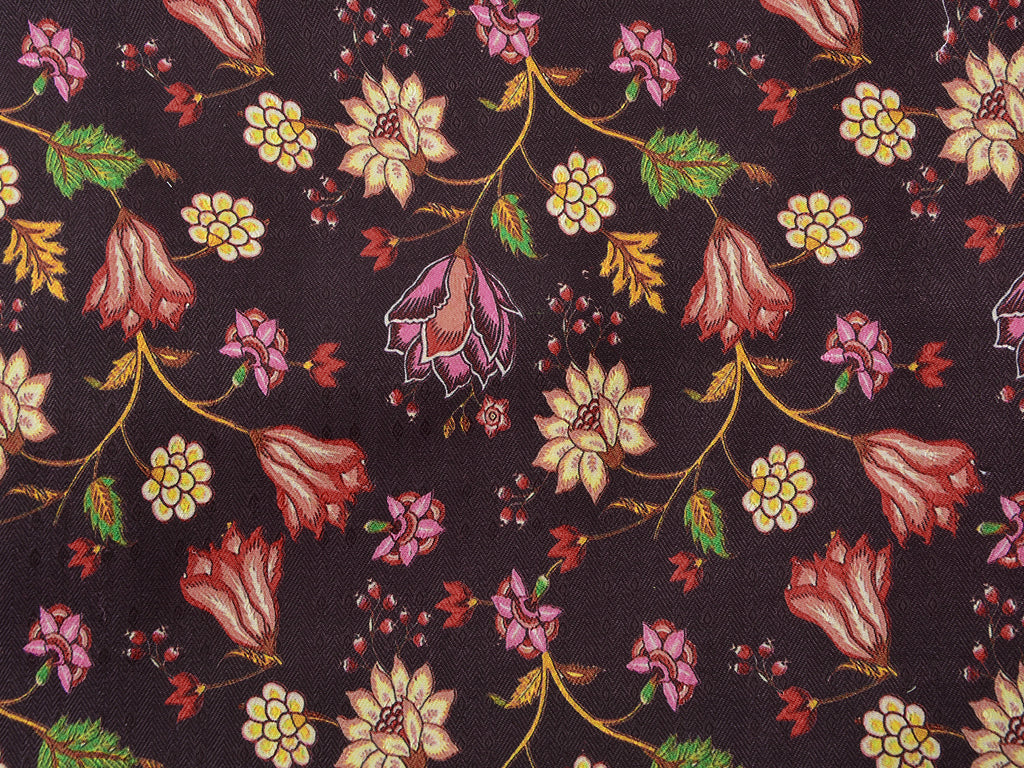 Deep Purple Floral Semi Pashmina Wool Fabric