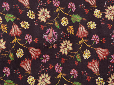 Deep Purple Floral Semi Pashmina Wool Fabric