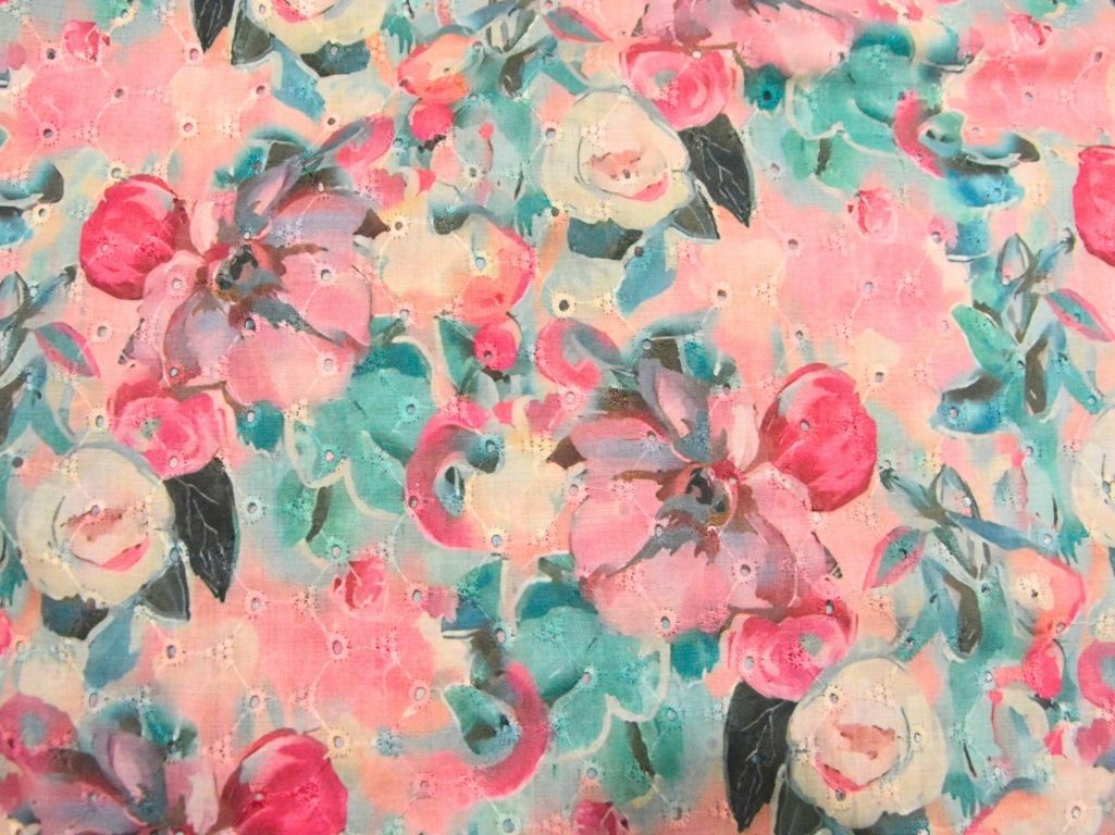 Multicolor 100 % Pure Cotton Chikan Embroidered Fabric