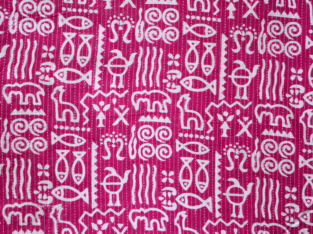 Rani Pink Traditional Pure Cotton Kantha Fabric