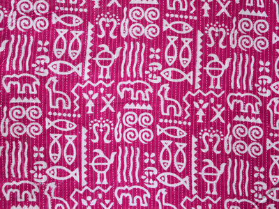 Rani Pink Traditional Pure Cotton Kantha Fabric