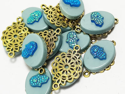 Blue Oval Plastic & Metal Charms